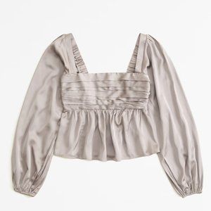 NWT Abercrombie & Fitch Beige Emerson Satin Long-Sleeve Top
